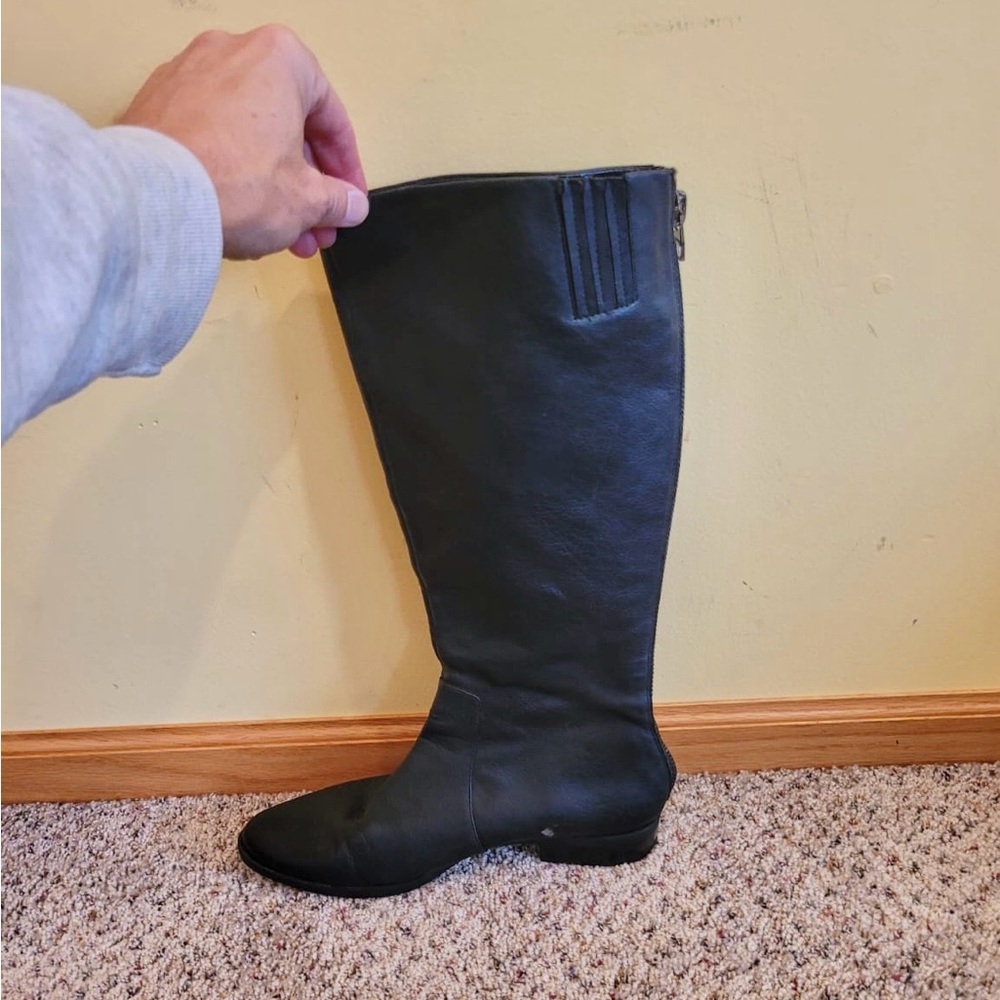Calvin Klein Boots Womens Size 8 Taylin Leather Black Tall Riding Style Back Zip